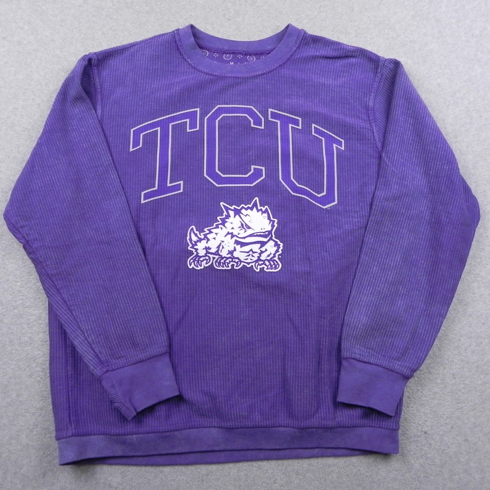 Pressbox TCU Horned Frogs Sweatshirt Womens M Purple Corded Ribbed Pullover Top